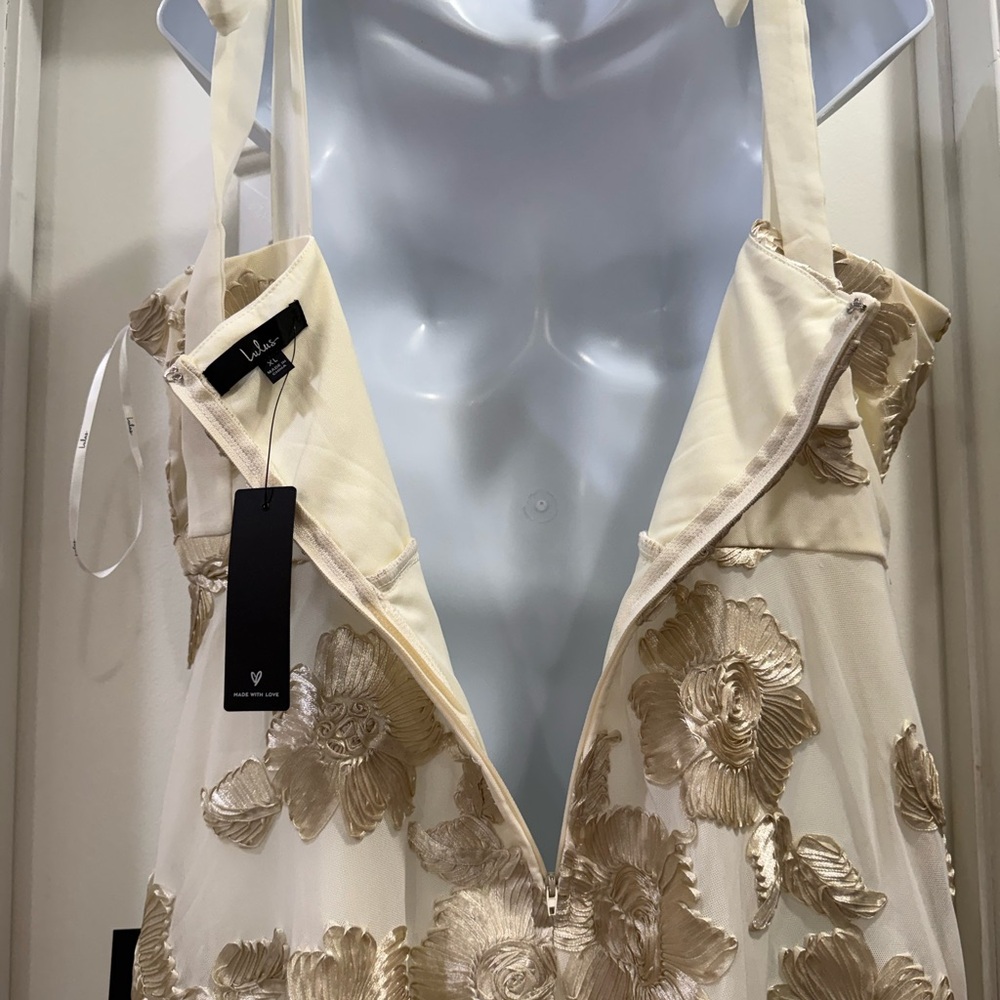 🆕🆕 Lulus Truly Inspiring Ivory Mesh Floral Mini Dress Size XL Prom Wedding Party - Picture 9 of 16